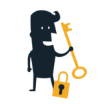 Escaperoom symbool dat een sleutel vast heeft